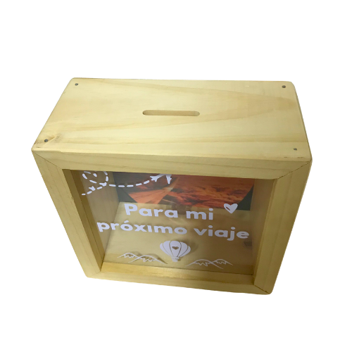 Alcancía de Madera Personalizada con Foto y Frase