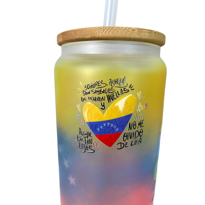 Vaso Tipo Lata Venezuela 16 oz con Tapa de Bambú y Bombilla