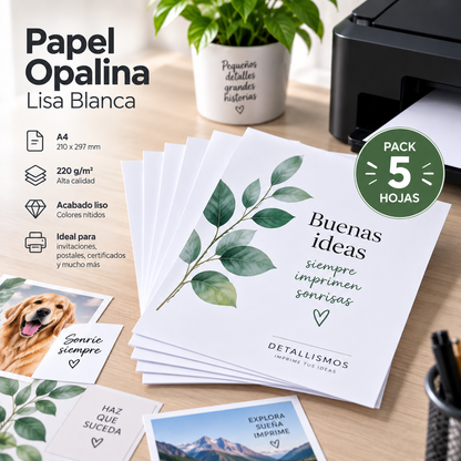 Impresión en Papel Opalina Lisa Blanca A4 220g (Por Hoja)