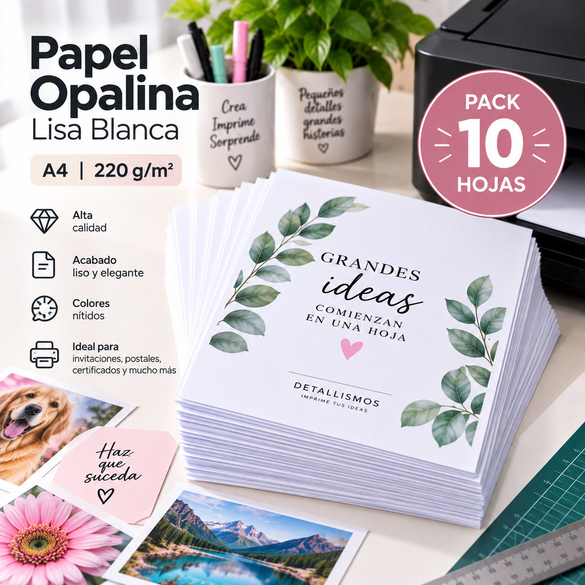 Impresión en Papel Opalina Lisa Blanca A4 220g (Por Hoja)
