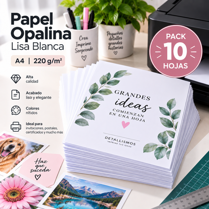 Impresión en Papel Opalina Lisa Blanca A4 220g (Por Hoja)
